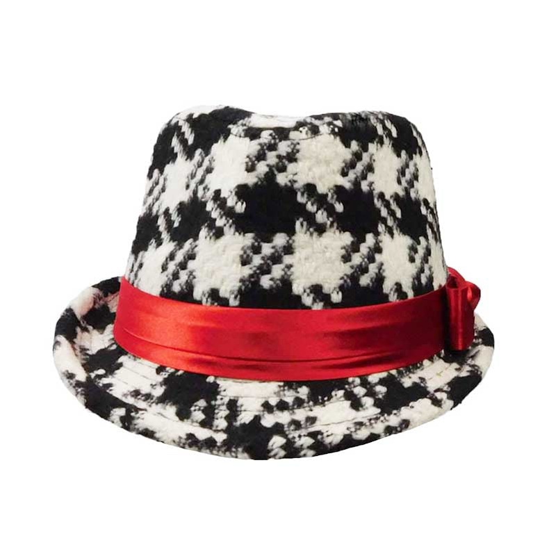 Girl’s Black and Ivory Houndstooth Fedora Hat – JSA Kids Hats Black XS (53 cm)
