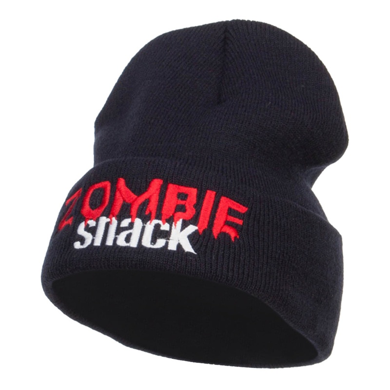 Halloween Zombie Snack Embroidered Long Beanie Navy One Size
