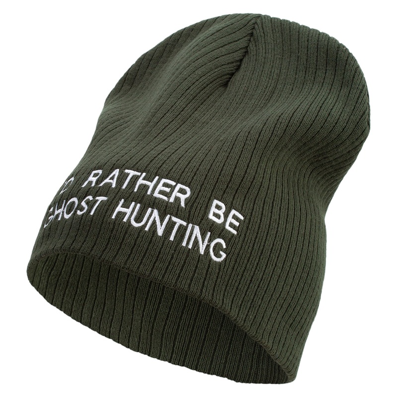 I’d Rather Be Ghost Hunting Embroidered Big Size Cotton Short Beanie Olive XL-3XL