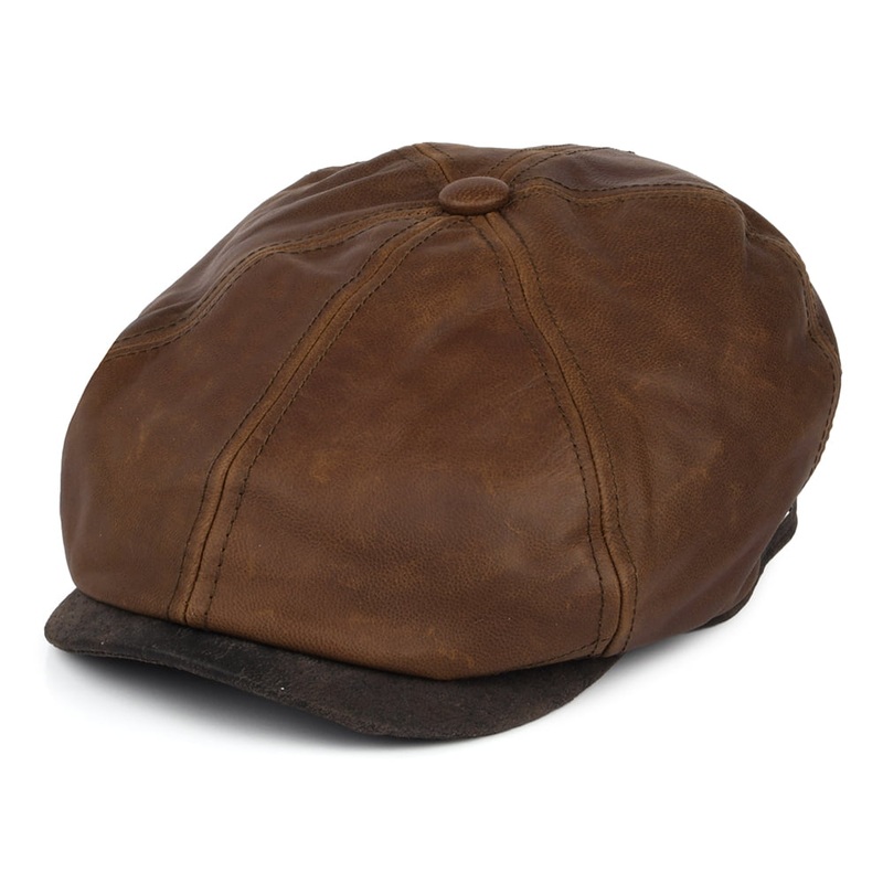 Jaxon & James Fulton Leather Flat Cap – Brown S