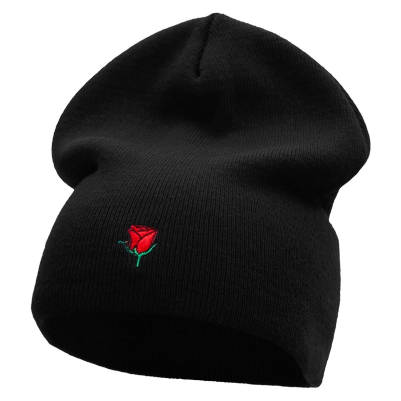Mini Rose Logo Embroidered Short Beanie Black One Size