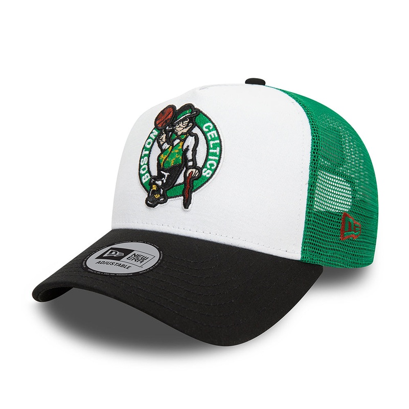 New Era Boston Celtics A-Frame Trucker Cap – NBA Rear Arch – White-Black-Green Adjustable