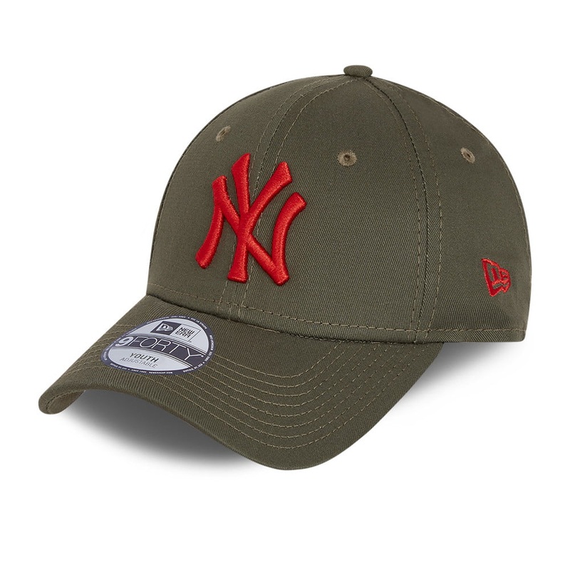 New Era Kids 9FORTY New York Yankees Baseball Cap – MLB League Essential – Olive-Red YOUTH ADJ