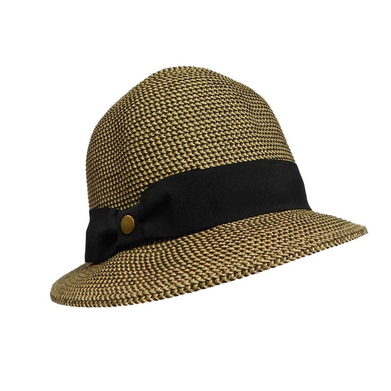 Slanted Brim Summer Cloche by JSA for Women Black Tweed Medium (57 cm)