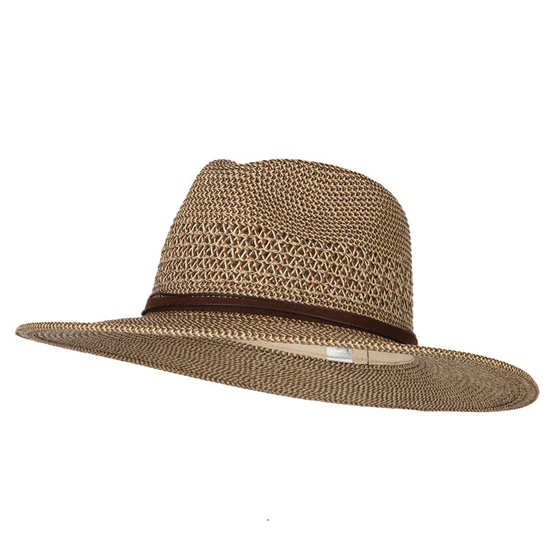 UPF 50+ Women’s Paper Braid Brim Fedora Hat Brown Tweed One Size