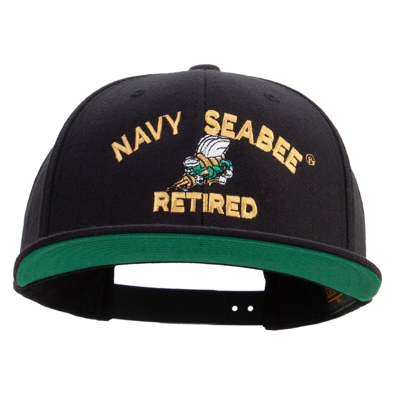 US Navy Seabee Retired Embroidered Wool Blend Prostyle Snapback Cap Black One Size