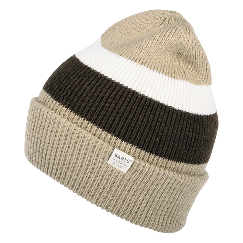 Barts Hats Cowie Striped Cuff Knit Beanie Hat – Taupe-Brown 1-Size
