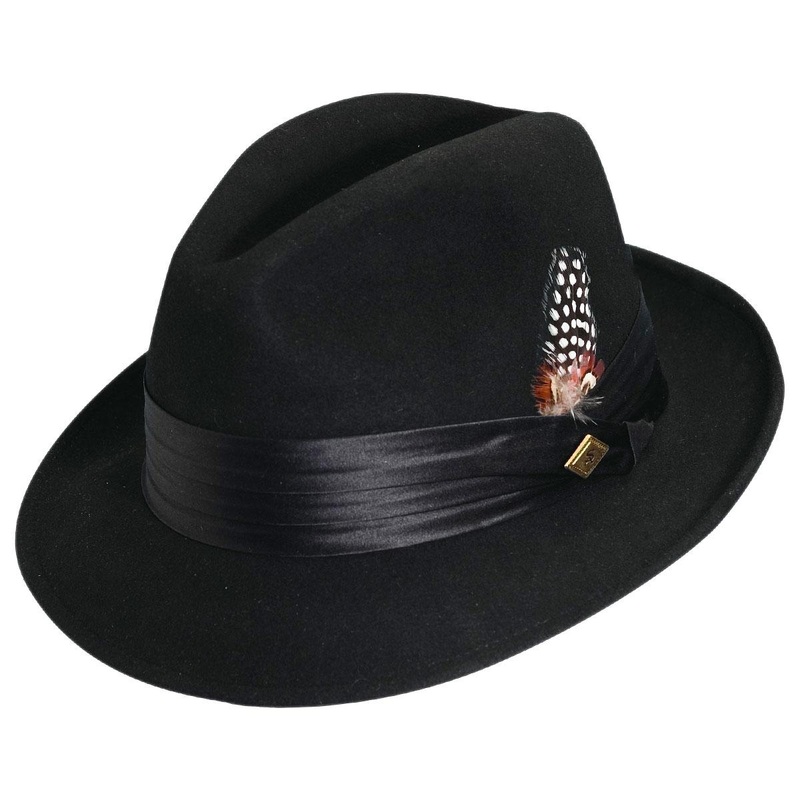 Crushable Wool Felt Fedora Hat BLACK S