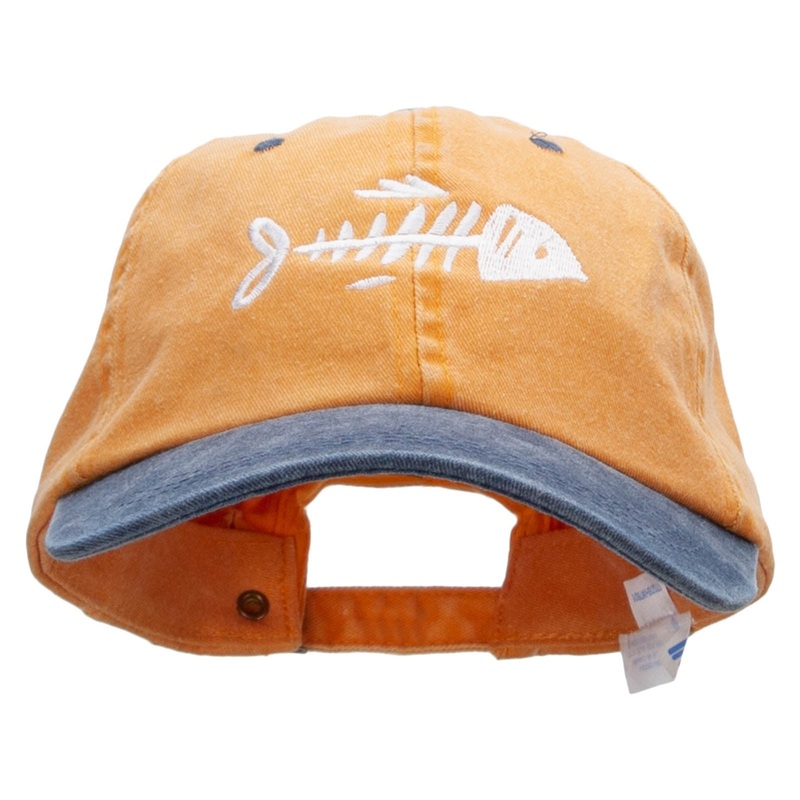 Fish Bone Embroidered Pigment Dyed Wash Caps Mustard Navy One Size
