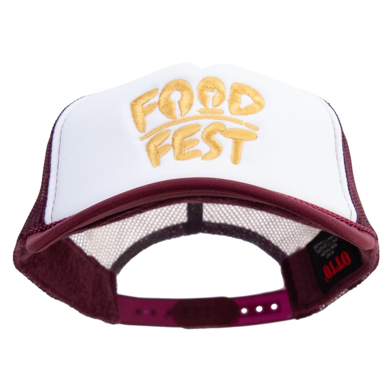 Food Fest Embroidered Foam Panel Mesh Snapback Maroon White One Size