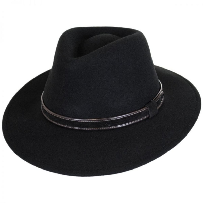 Hiker Wool Felt Safari Fedora Hat BLACK S