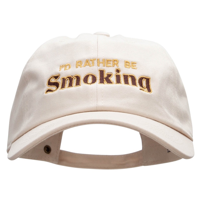 I’d Rather Be Smoking Embroidered Washed Cap Beige One Size