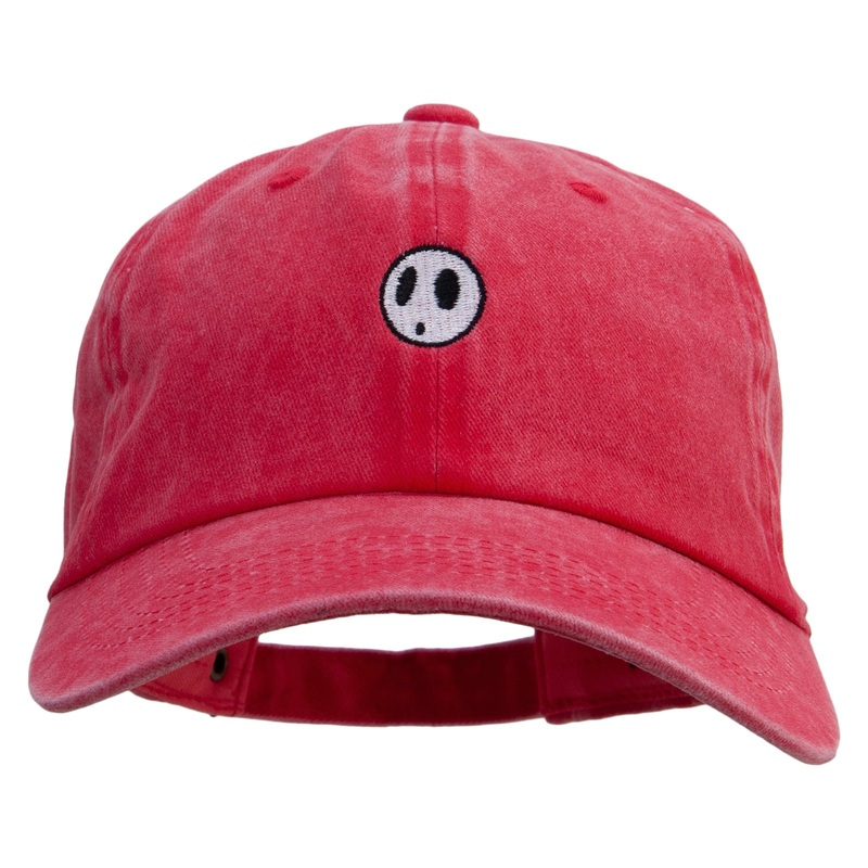 Mario Shy Face Logo Embroidered Washed Solid Pigment Dyed Cotton Twill Brass Buckle Cap Red One Size