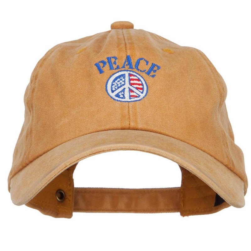 Peace with USA Flag Embroidered Unstructured Cap Gold One Size