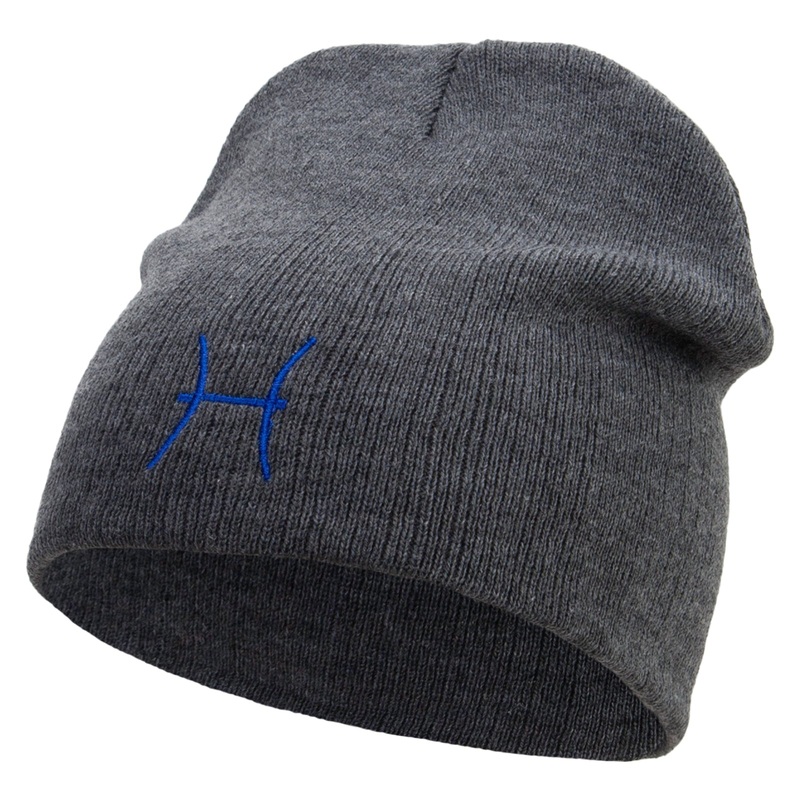 Pisces Astrology Embroidered 8 Inch Short Beanie Dk Grey One Size
