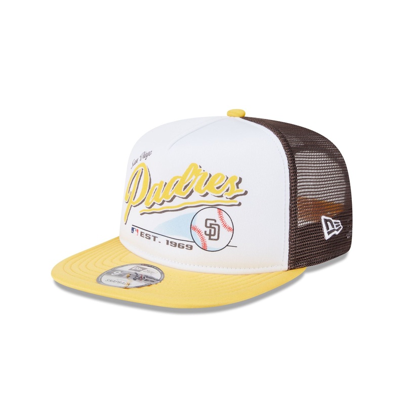 San Diego Padres Retro Script 9FIFTY A-Frame Trucker Hat One Size