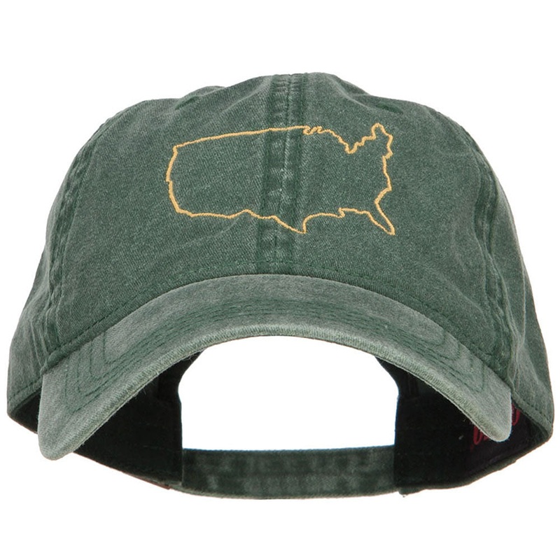 United States Outline Map Embroidered Washed Cap Dk Green One Size