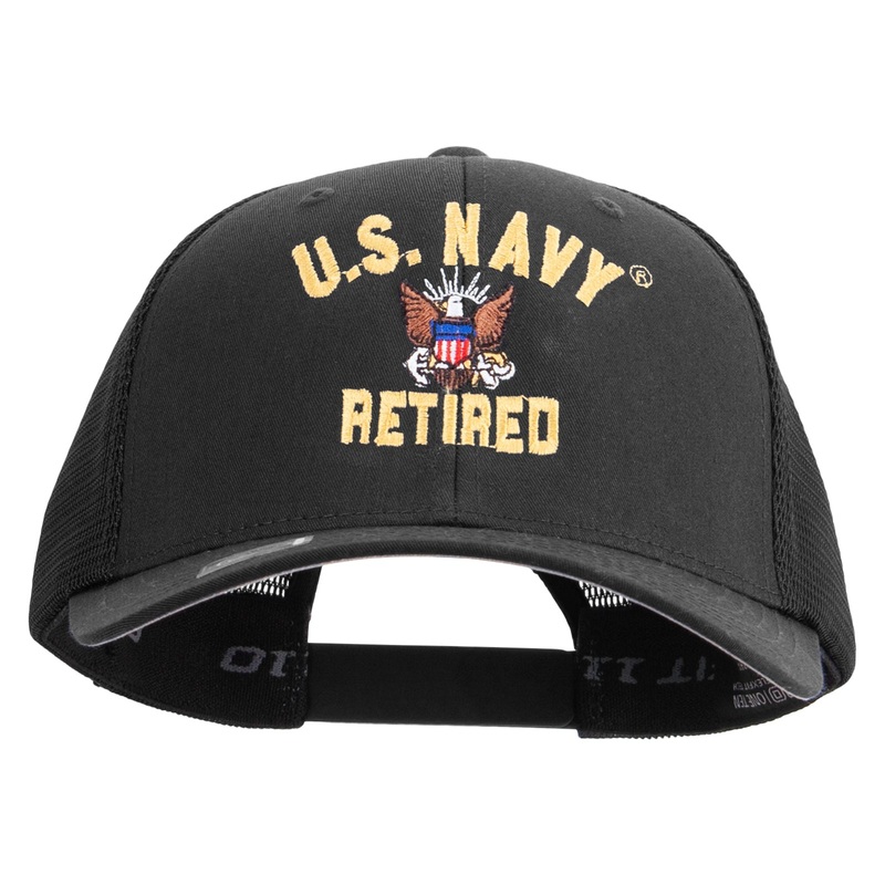 US Navy Retired Embroidered Flexfit Mesh Trucker Cap Black One Size