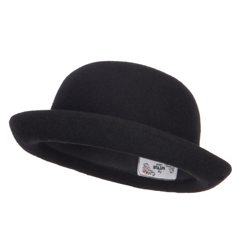 Wool Felt Upturn Brim Bowler Hat Black L-XL