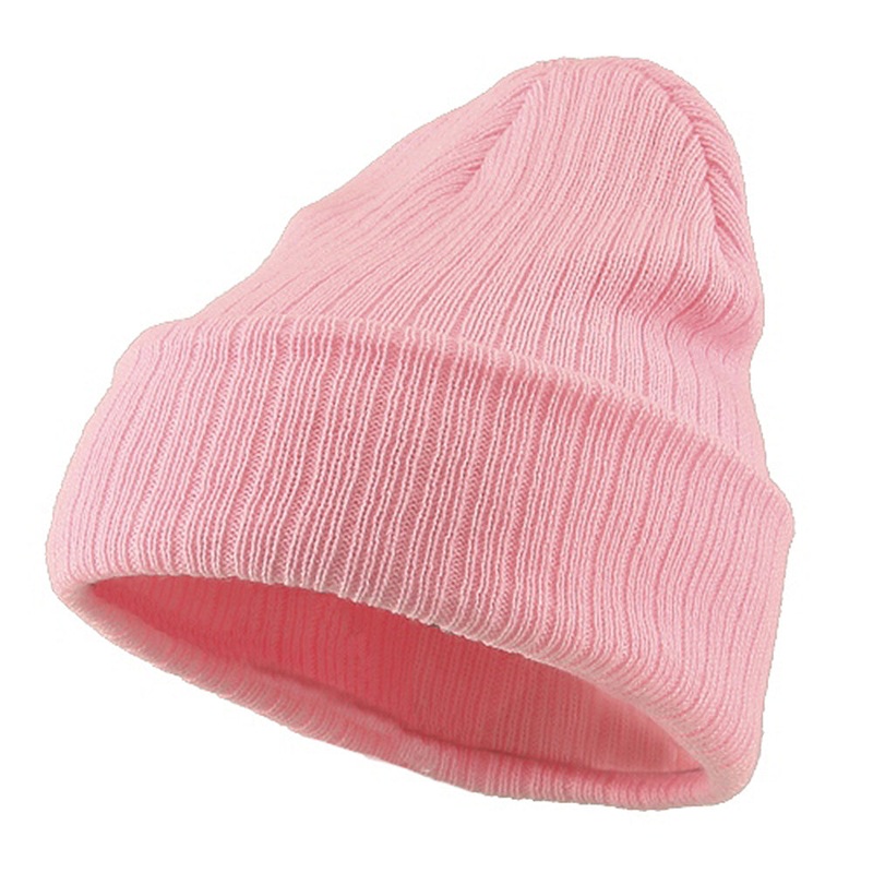 Acrylic Ribbed Cuff Beanie Pink One Size