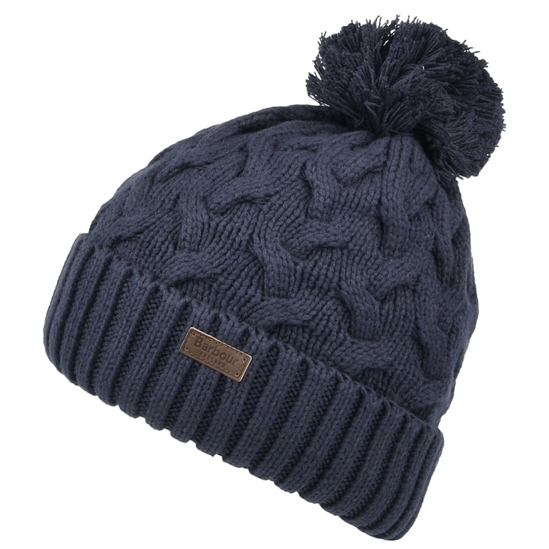 Barbour Hats Kids Gainford Cable Knit Bobble Hat – Navy Blue Kids Small/Medium