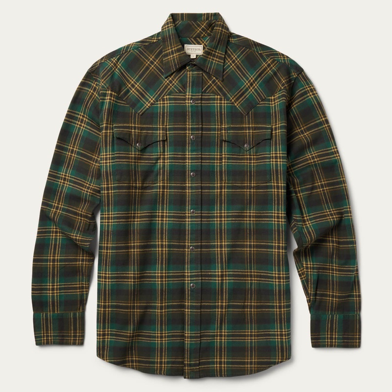 Brushed Flannel Western Shirt Green S