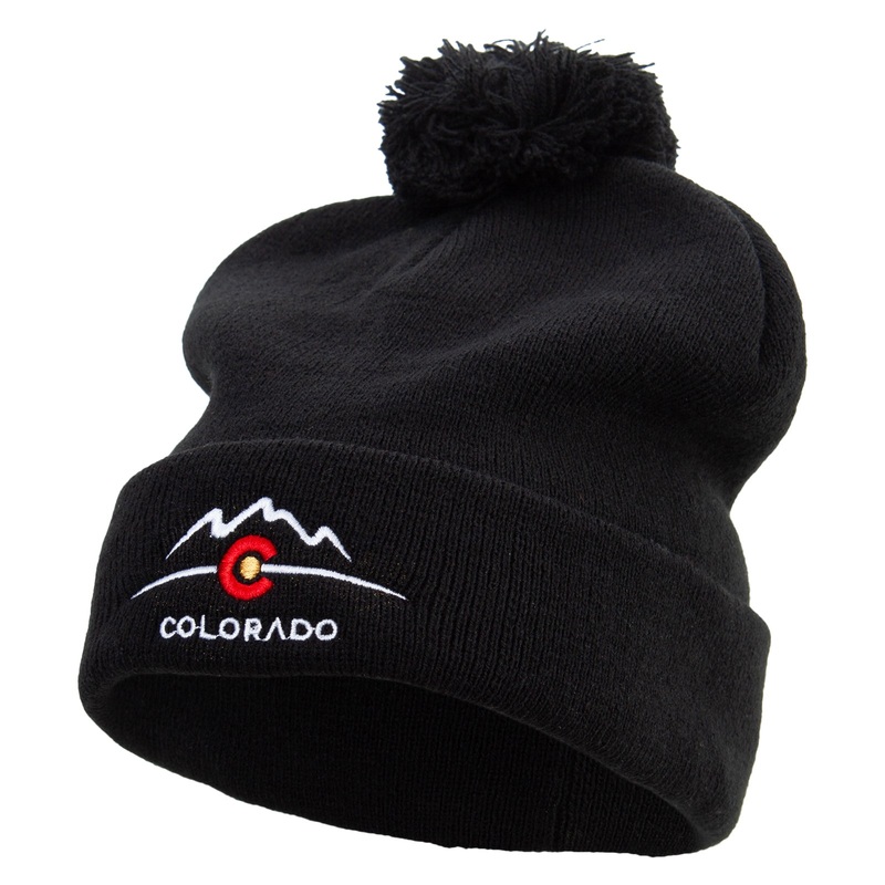 Colorado Logo Embroidered Pom Acrylic Cuff Long Beanie Black One Size