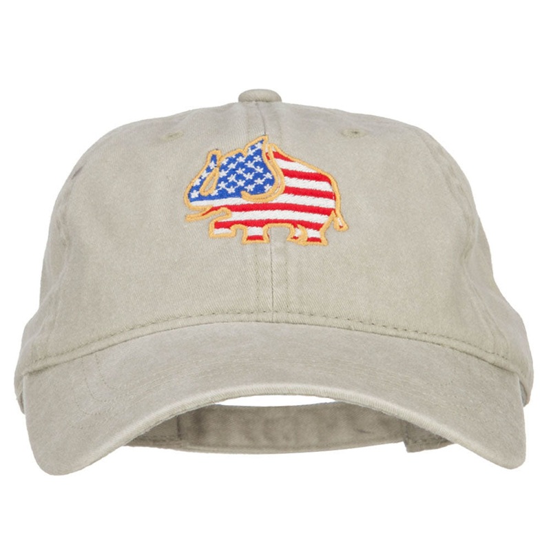 Elephant USA Flag Embroidered Washed Buckle Cap Stone One Size
