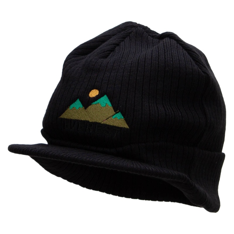 Everest Mountain Big Knit Ribbed Beanie with Visor Black XL-3XL