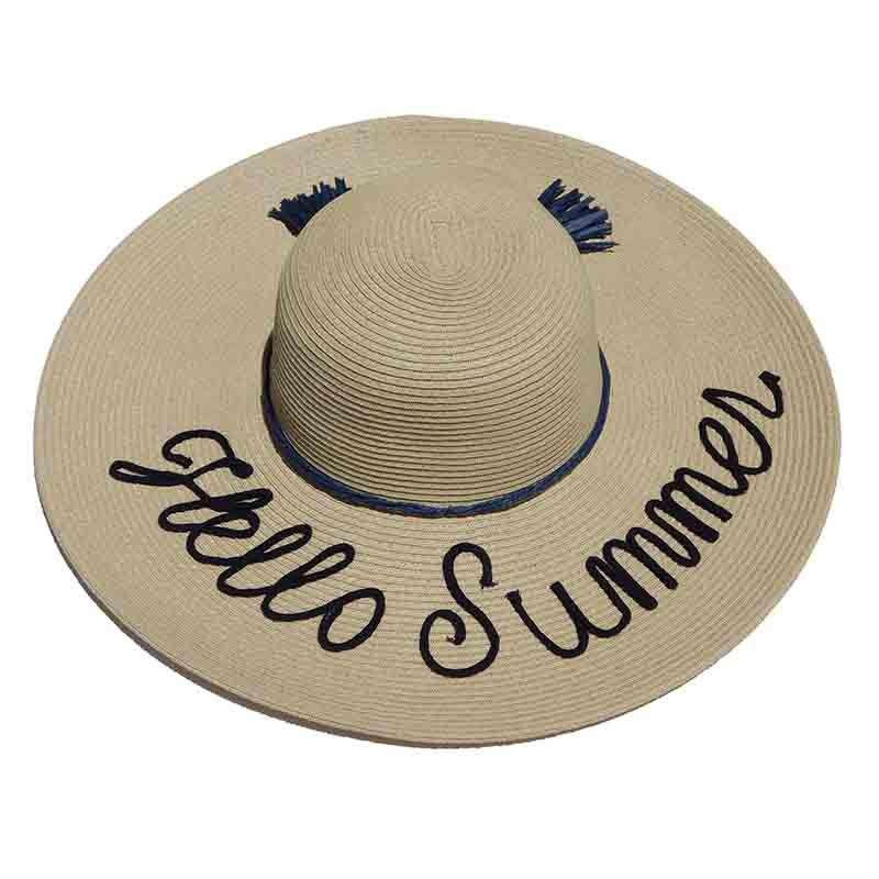Hello Summer Straw Floppy Hat with Tassel – Cappelli Straworld Navy Medium (57 cm)