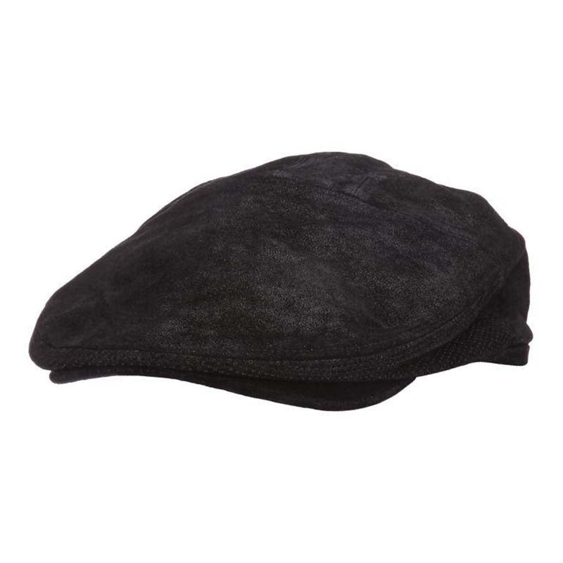 Hood Suede Leather Flat Cap with Perforated Sides – Stetson Hat Black Medium
