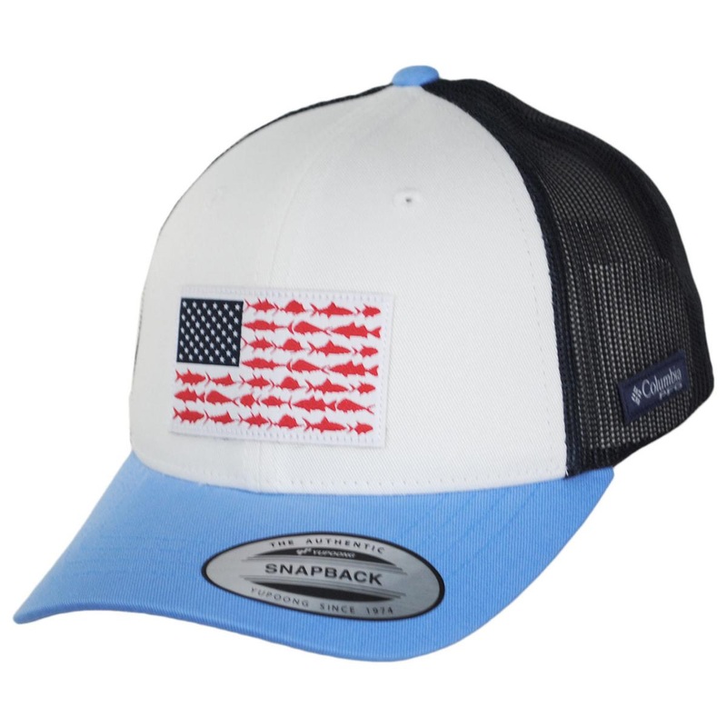 Kid’s PFG Fish Flag Snapback Baseball Cap VIVID BLUE WHITE ADJUSTABLE