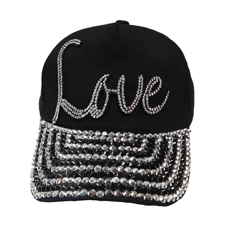 LOVE Rhinestone Studded Baseball Cap Black