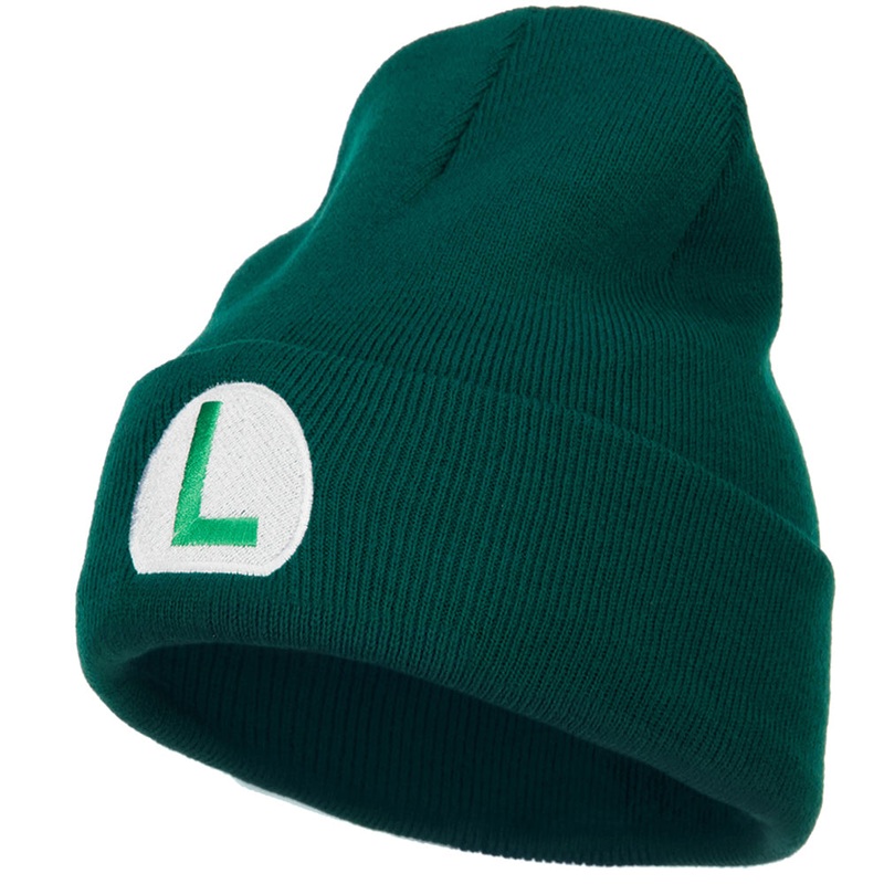 Mario Luigi Wario Waluigi Embroidered Long Beanie Dk Green One Size