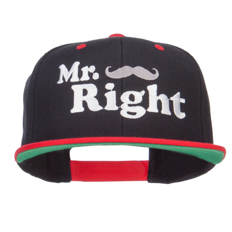 Mr Right Mustache Embroidered Snapback Black Red One Size