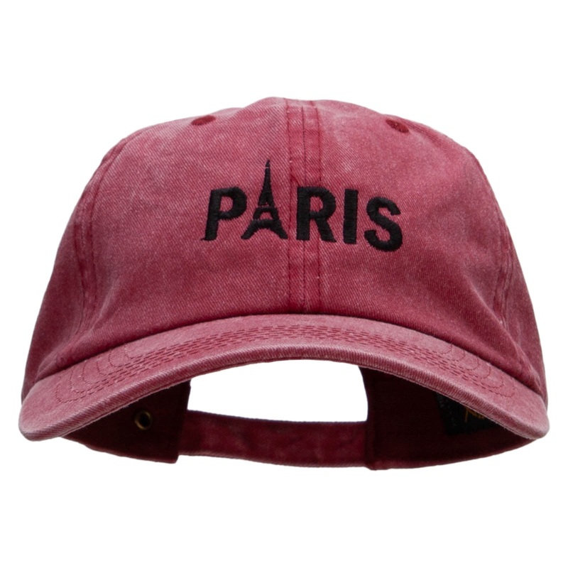 Paris Embroidered Washed Solid Pigment Dyed Cotton Twill Brass Buckle Cap Maroon One Size