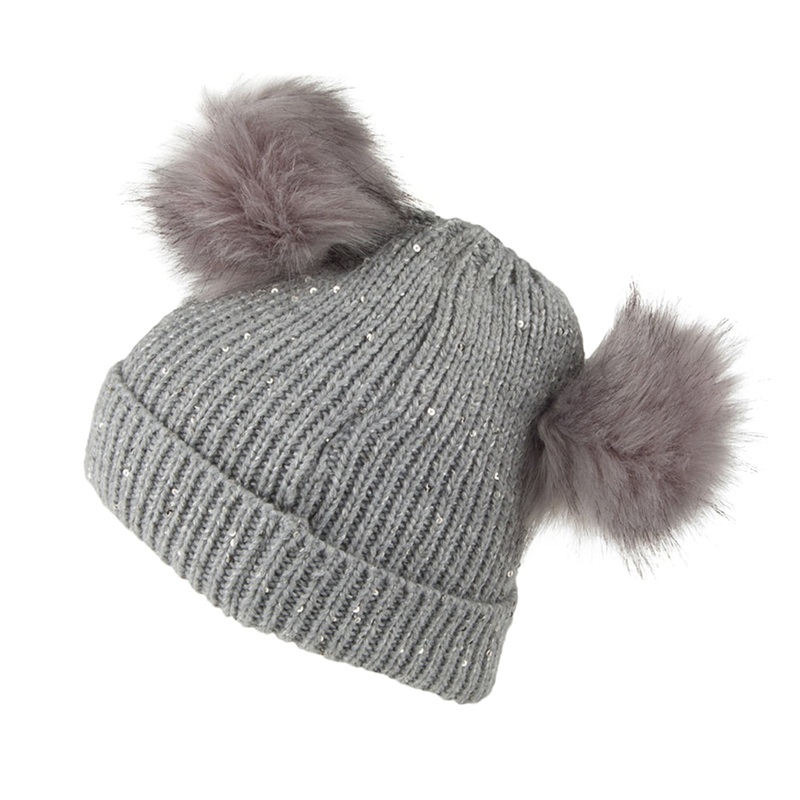 Scala Hats Cuffed Beanie With Poms – Grey 1-Size