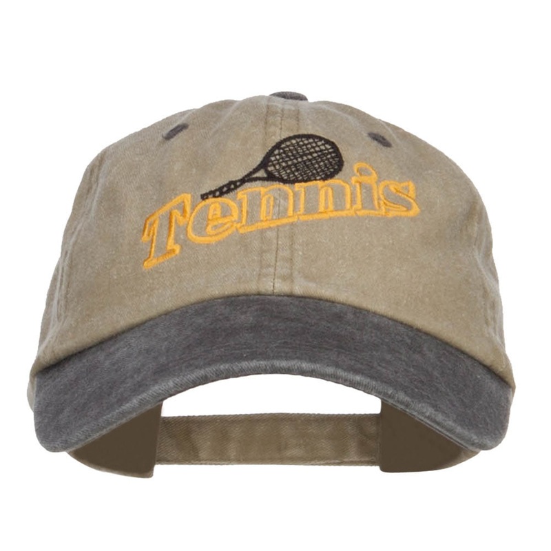 Tennis Racket Embroidered Two Tone Cap Khaki Black One Size