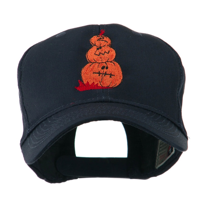 Three Pumpkins with Funny Smile Embroidered Cap Navy One Size