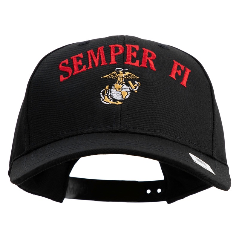 US Marine Semper Fidelis Design Embroidered 6 Panel Structured Cotton Twill Cap Made in USA Black One Size