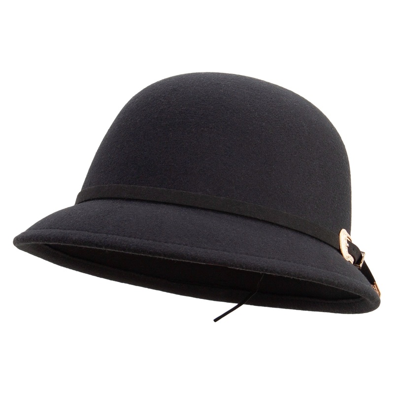 Women’s Belt Buckle Cloche Hat Black One Size