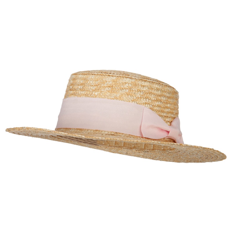 Women’s Straw Braid Wide Ribbon Accented Boater Hat Natural One Size