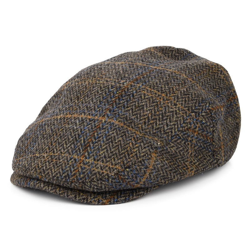 Brixton Hats Hooligan Windowpane Herringbone Flat Cap – Washed Black-Brown Small-56cm