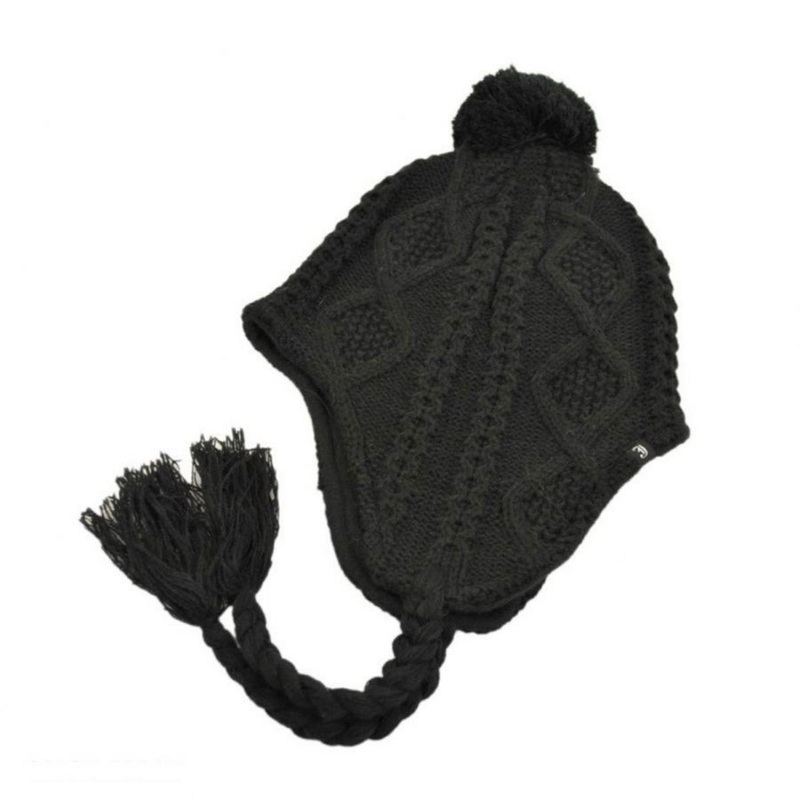 Cable Knit Peruvian Beanie Hat BLACK ONE SIZE FITS MOST
