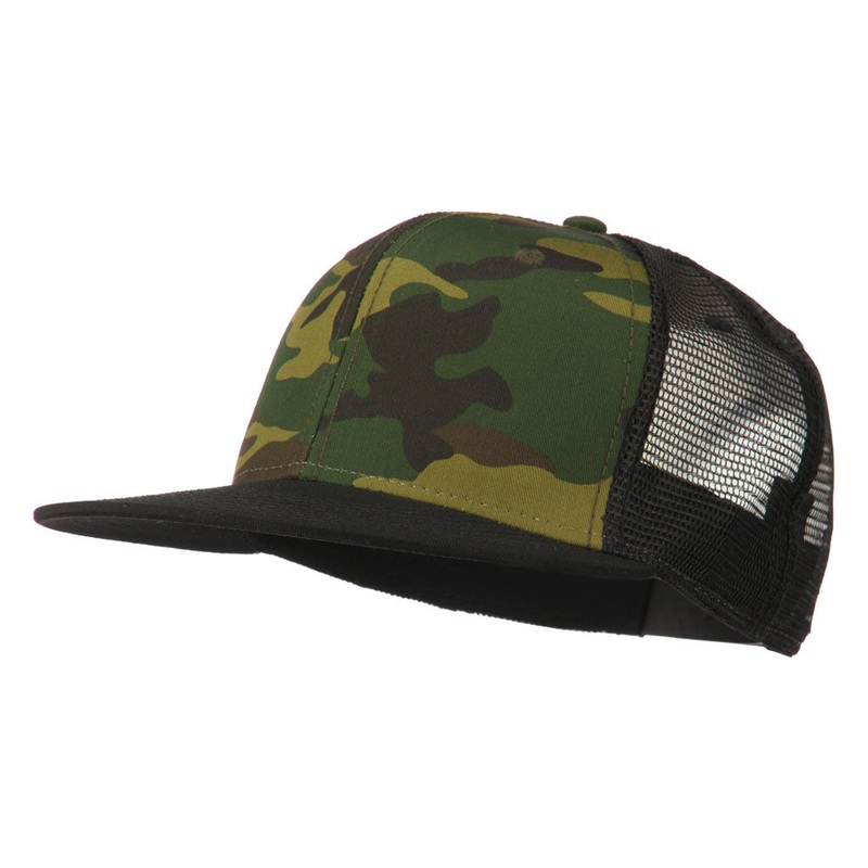 Camouflage Cotton Flat Bill Trucker Cap Camo One Size