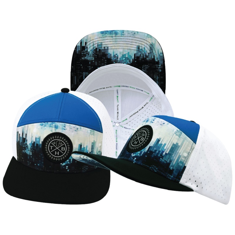 Color Vibes Hat – Flat Bill – City Drip – Black / Blue / White – Laser Mesh