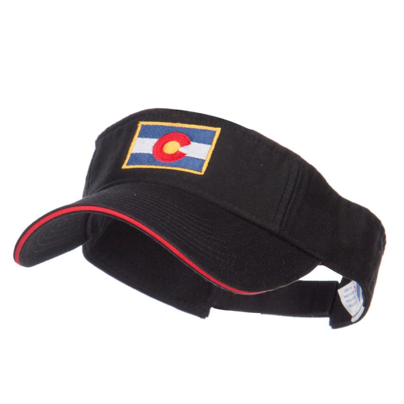 Colorado Flag Embroidered Cotton Sandwich Visor Black Red One Size
