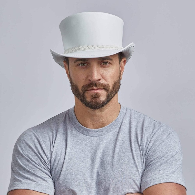 Ghost Rider | Mens White Leather Top Hat White SM