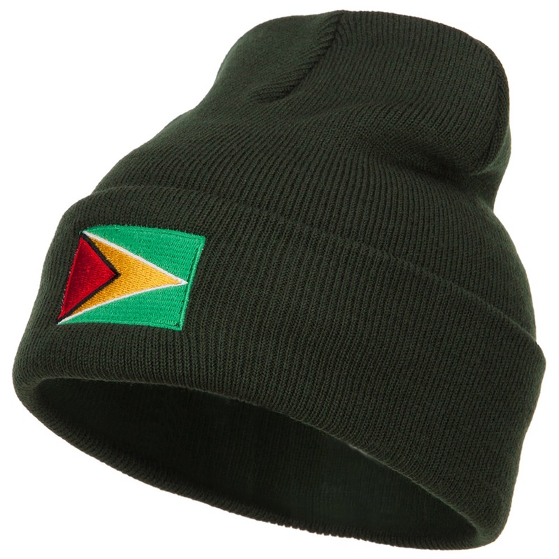 Guyana Flag Embroidered Long Beanie Olive One Size