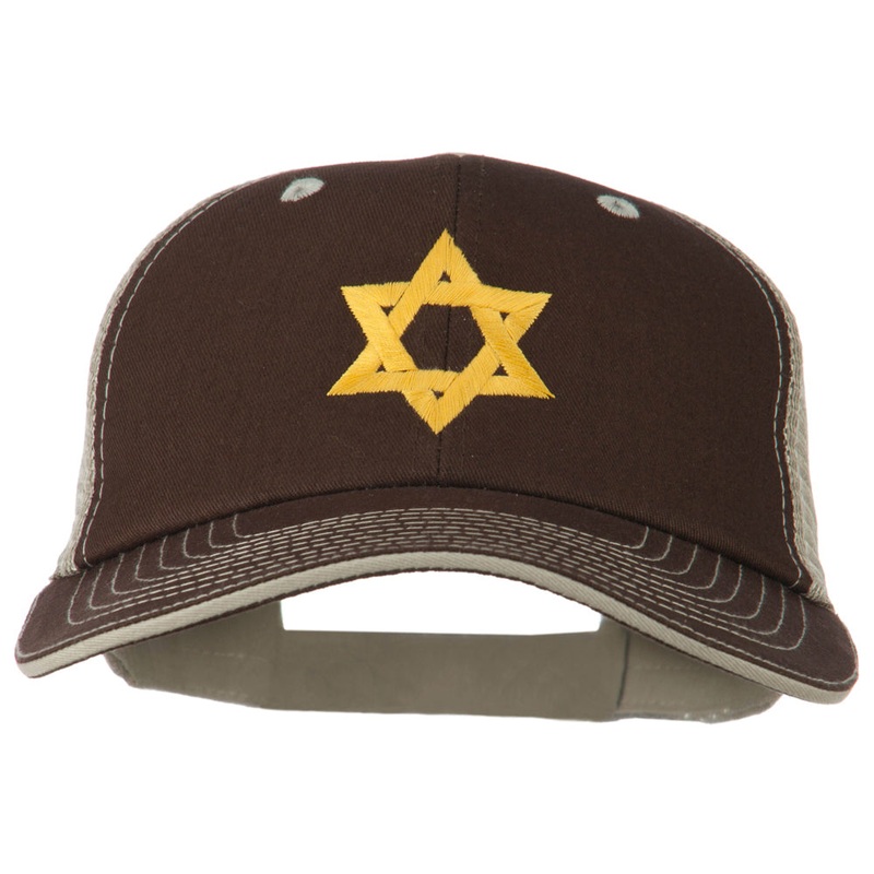 Jewish Star Embroidered Big Size Mesh Cap Brown Beige XL-3XL